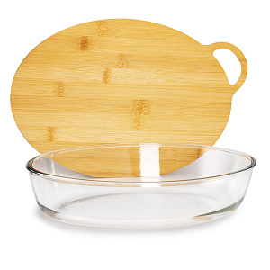 Форма для запекания 30,3х21,4х6,5см 2,2л овальная крышкой-доска бамбук/боросиликатное стекло 000000000001217853