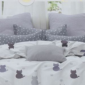 Комплект постельного белья 2-спальный LOVE&LIVE Кошки европростынь 215х240см пододеяльник 175х215см наволочки 70х70см-2шт поплин 100% хлопок 000000000001210571