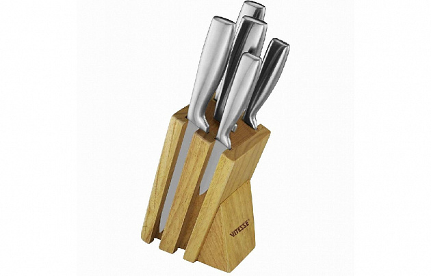 Набор ножей Vitesse нжс 6пр VS-2744 с подставкой из дерева( Нож поварской - 8",Нож разделочный - 8",Нож универсальный - 5",Нож униве 000000000001189620