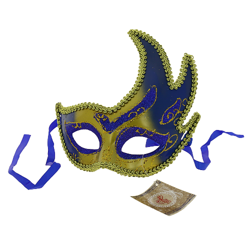 Карнавальная маска Жарптица синяя из пластика (ПВХ), украшена глиттером, с атласной лентой для крепления на голове / 16х20х7см арт.7 000000000001163346