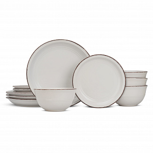 Набор столовой посуды 12 предметов молочный с окантовкой керамика 000000000001221521