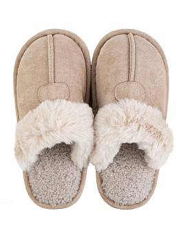 Тапочки домашние 40-41 женские угги бежевый полиэстер/ПВХ 000000000001228910