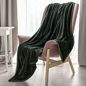 Плед 150х200см DE'NASTIA Тедди зеленый полиэстер 000000000001184236