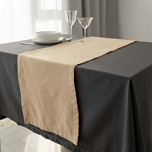 Раннер 35x160см DE'NASTIA Basic linen мережка по краю темно-серый меланж хлопок/полиэстер 000000000001226199