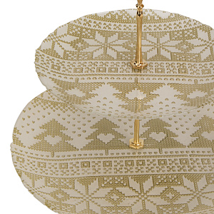 Этажерка-конфетница 28-21см GLASSCOM белая с золотом Новый год стекло 000000000001219722