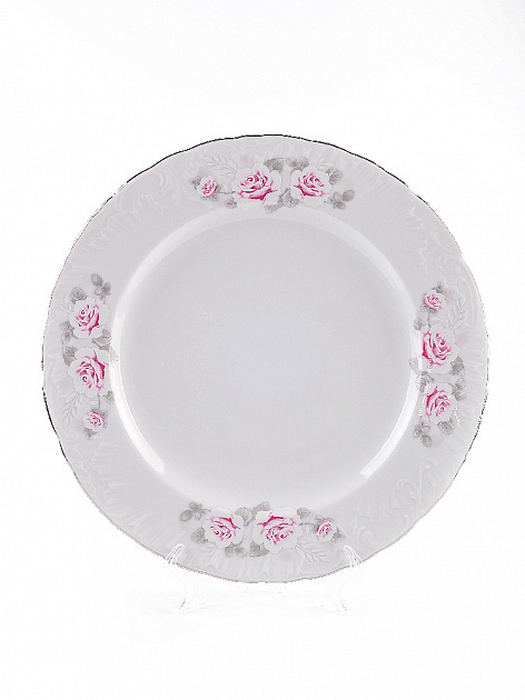 Тарелка десертная 19см CMIELOW Рококо Бледная роза отводка платиной фарфор 000000000001214845