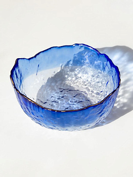 Салатник 17x8,5см/620мл LUCKY средний синий/белый с золотой каймой стекло 000000000001217900