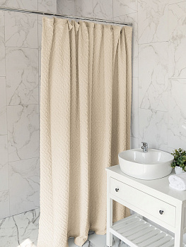 Шторка для ванной 200x200см DE'NASTIA Жатка с водоотталкивающей пропиткой молочный полиэстер 000000000001219122