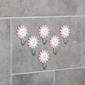 Набор крючков 6шт Ромашки на липучке микс пластик 000000000001211451