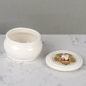 Шкатулка декоративная 8х8х6,5см белый/золото керамика 000000000001210763