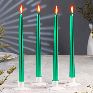 Набор свечей 4шт 25см зеленый парафин 000000000001214477