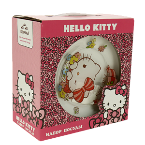Набор посуды 1/3 салатник/кружка/тарелка в подарочной упаковке хеллоу китти Стекло Коралл 55029SETHKL 000000000001161956