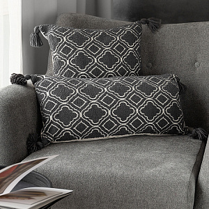 Наволочка декоративная 45х45см DE'NASTIA тафтинг барокко на молнии с кисточками графит полиэстер/хлопок/вискоза 000000000001226980