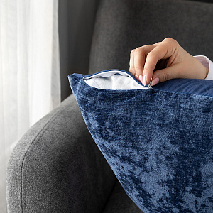 Наволочка декоративная 45х45см DE'NASTIA на молнии темно-синий велюр меланж полиэстер 000000000001226962