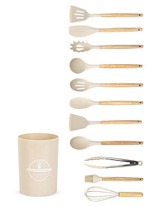 Набор кухонных принадлежностей 12 предметов с подставкой в ассортименте силикон/дерево 000000000001229402