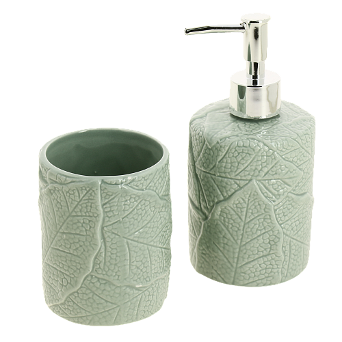 Набор для ванной 2 предмета ДОЛЯНА Мезо дозатор для мыла стакан зеленый керамика пластик 000000000001209704