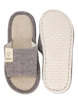 Тапочки домашние 38-39 женские открытые текстильные серый полиэстер/ПВХ 000000000001228885