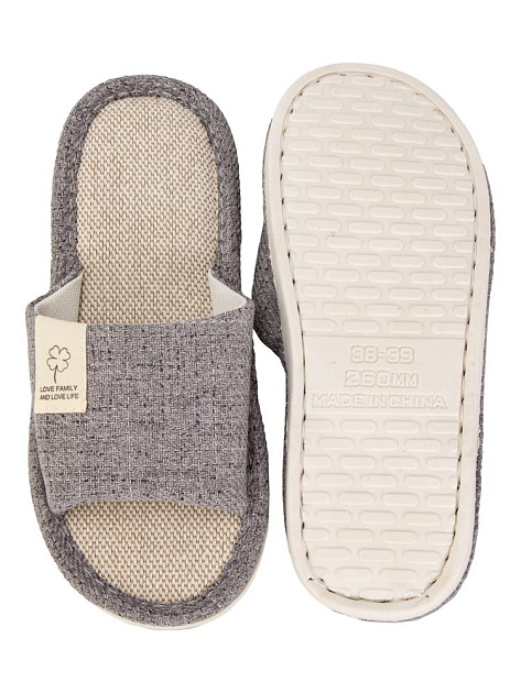 Тапочки домашние 38-39 женские открытые текстильные серый полиэстер/ПВХ 000000000001228885