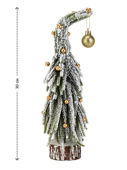 Ель искусственная 30см заснеженная с золотым шариком литая PE/дерево 000000000001228067