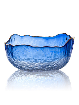 Салатник 17x8,5см/620мл LUCKY средний синий/белый с золотой каймой стекло 000000000001217900