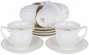 Набор кофейный 12 предметов (чашка 100мл-6шт/блюдце-6шт) белый с золотом подарочная упаковка 101-01009 000000000001177536