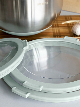 Миска 1,5л DE'NASTIA прозрачная крышка силиконовое дно ментол нержавеющая сталь 000000000001228058