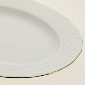 Блюдо овальное 24см DE'NASTIA IREM белая с медной каймой фарфор 000000000001209951