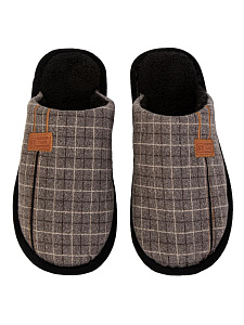 Тапочки домашние 44 мужские клетка коричневый полиэстер/ПВХ 000000000001228807