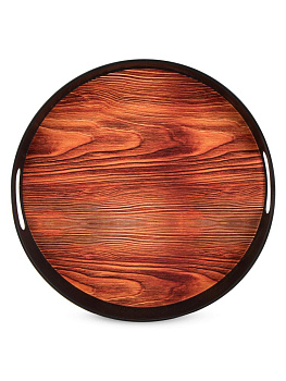 Поднос 35х35х3см круглый декор дерево/черный полипропилен 000000000001227896