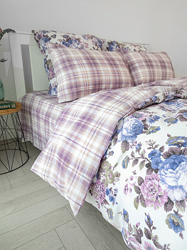 КомплектПостельногоБельяЕвроDE'NASTIA(пододеяльник200х220смПростыня230х260смНаволочки50x70см2шт/70х70см2шт)DreamПионыКлетка фиолетовыйбелыйЖатыйХлопок 000000000001227501