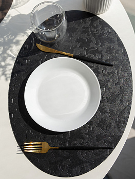 Салфетка сервировочная 45х32см LUCKY овал черный искусственная кожа ПВХ 000000000001214125