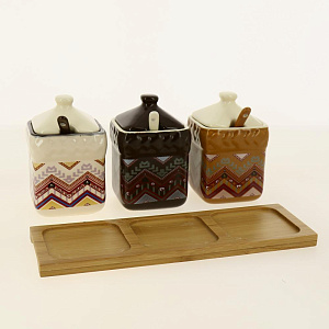 Набор банок 3 шт 280мл керамика с ложкой на пдставке Ромбы подарочная упаковкаElrington KR-SCG005-1152 000000000001197955