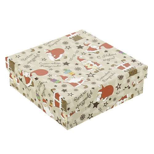 Коробка подарочная 150x150x50мм РУТАУПАК Веселый Санта квадратная 000000000001208364