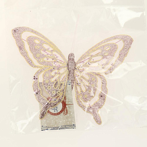 Новогоднее ёлочное украшение Бабочка в розовом из полиэстера на клипсе из черного металла 18,5x14x1см 82247 000000000001201778