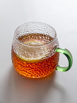 Кружка 450мл LUCKY зеленая ручка фактурное боросиликатное жаропрочное стекло 000000000001217907