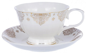 Чайная пара чашка 220мл+ блюдце,белаяс золотом, подарочная упаковка,107-04014 000000000001177804
