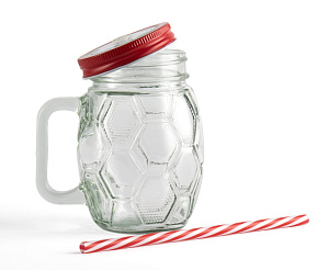 Кружка-банка с трубочкой 480мл Мяч стекло 000000000001217380