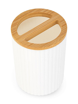 Держатель для зубных щеток 7,6х7,6х11см белый полипропилен/бамбук 000000000001226609