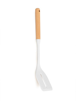 Лопатка кулинарная с прорезью 33x7x4,4см DE'NASTIA Силвуд деревянная ручка светло-серый силикон/бук 000000000001227992