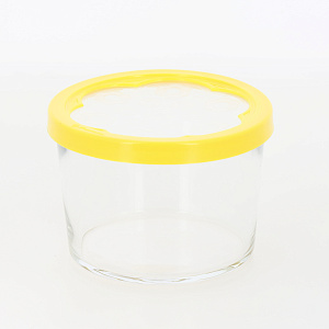 BASIC Контейнер 220мл 8,5х8,5х6см PASABAHCE желтая крышка стекло 000000000001210196