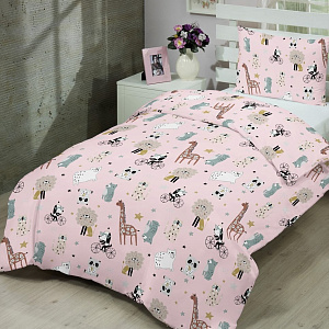 Комплект постельного белья 1,5-спальный LUCKY Животные 1 наволочка 50х70см розовый/серый ранфорс 80% хлопок 20% полиэстер 000000000001213474