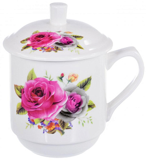 Кружка заварочная 350мл Olaff Флора с металлическим ситом подарочная упаковка фарфор 124-01115 000000000001203984