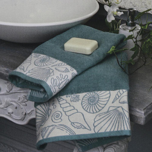 Полотенце 70х130см DE'NASTIA РАКУШКИ (новые) молочный/бирюзовый хлопок 000000000001208566