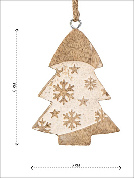 Декоративное украшение 6х1,5х8см DE'NASTIA Елка подвесная белый дерево манго 000000000001229670