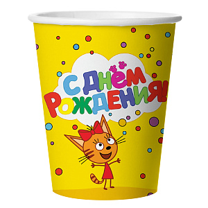 Набор стаканов для праздника 6шт 250мл Дон Баллон Три Кота С Днем Рождения! желтый 000000000001211891