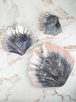 Блюдо сервировочное 23,5см EFE GLASS Ракушка серебро стекло 000000000001213512