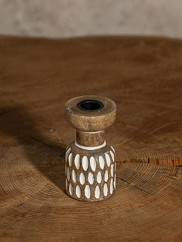 Подсвечник 6x6x10см DE'NASTIA бежевый/белый дерево манго 000000000001230456