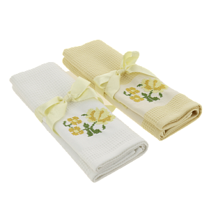 Набор кухоных полотенец 45х70см(2шт) LUCKY вафля ВЫШИВКА белый/желтый D000192 000000000001204423