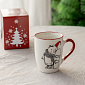 Кружка 340мл LUCKY Новый год Мишка сноуборд красная ручка белый фарфор
