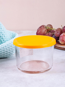 BASIC Контейнер 220мл 8,5х8,5х6см PASABAHCE оранжевая крышка стекло 000000000001158124